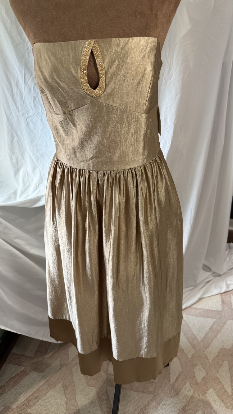 Laundry by Shelli Segal Women's Gold Strapless keyhole dress with pockets w Tags